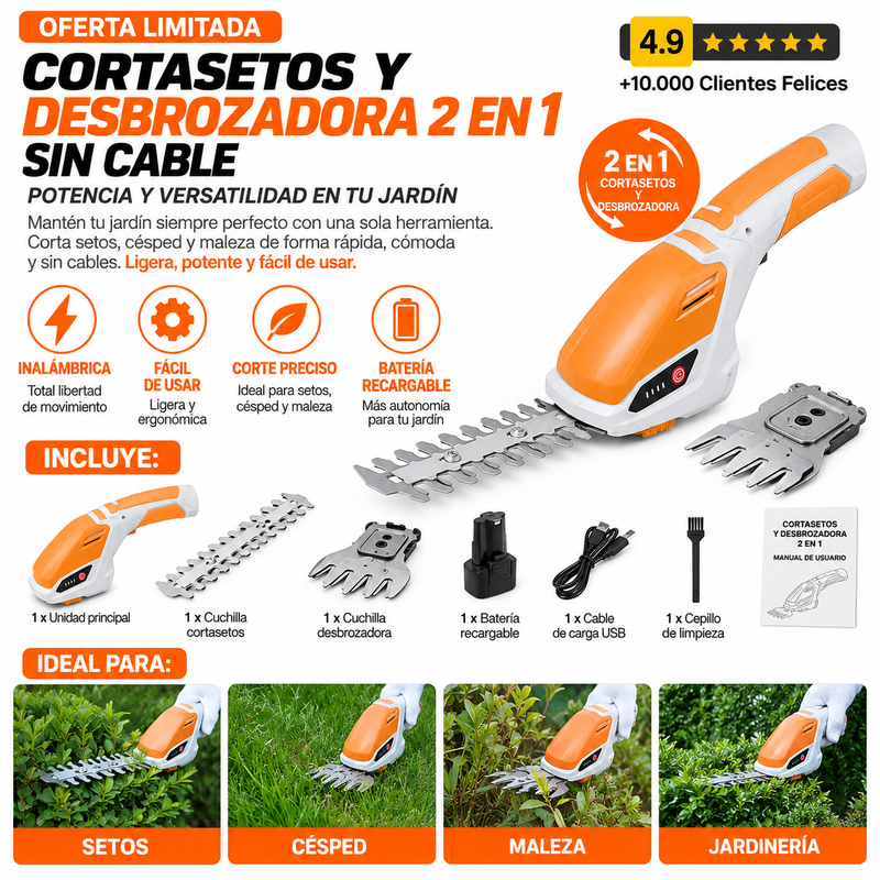 Cortasetos y desbrozadora 2 en 1 sin Cable